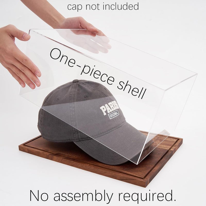 LiTY Hat Display Case, No Assembly Required Clear Acrylic Baseball Cap Stand, UV Protection Signed Hat Transparent Showcase, Cap Display Box with Solid Wood Base Risers & Hat Shaper - Image 2